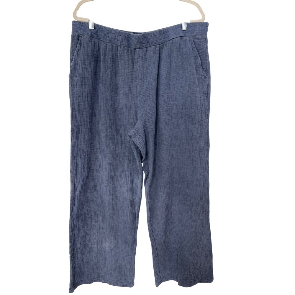 Belle By Kim Gravel Textured Cotton Gauze Pants Womens 1X Elastic Waist Relaxed - Picture 2 of 6